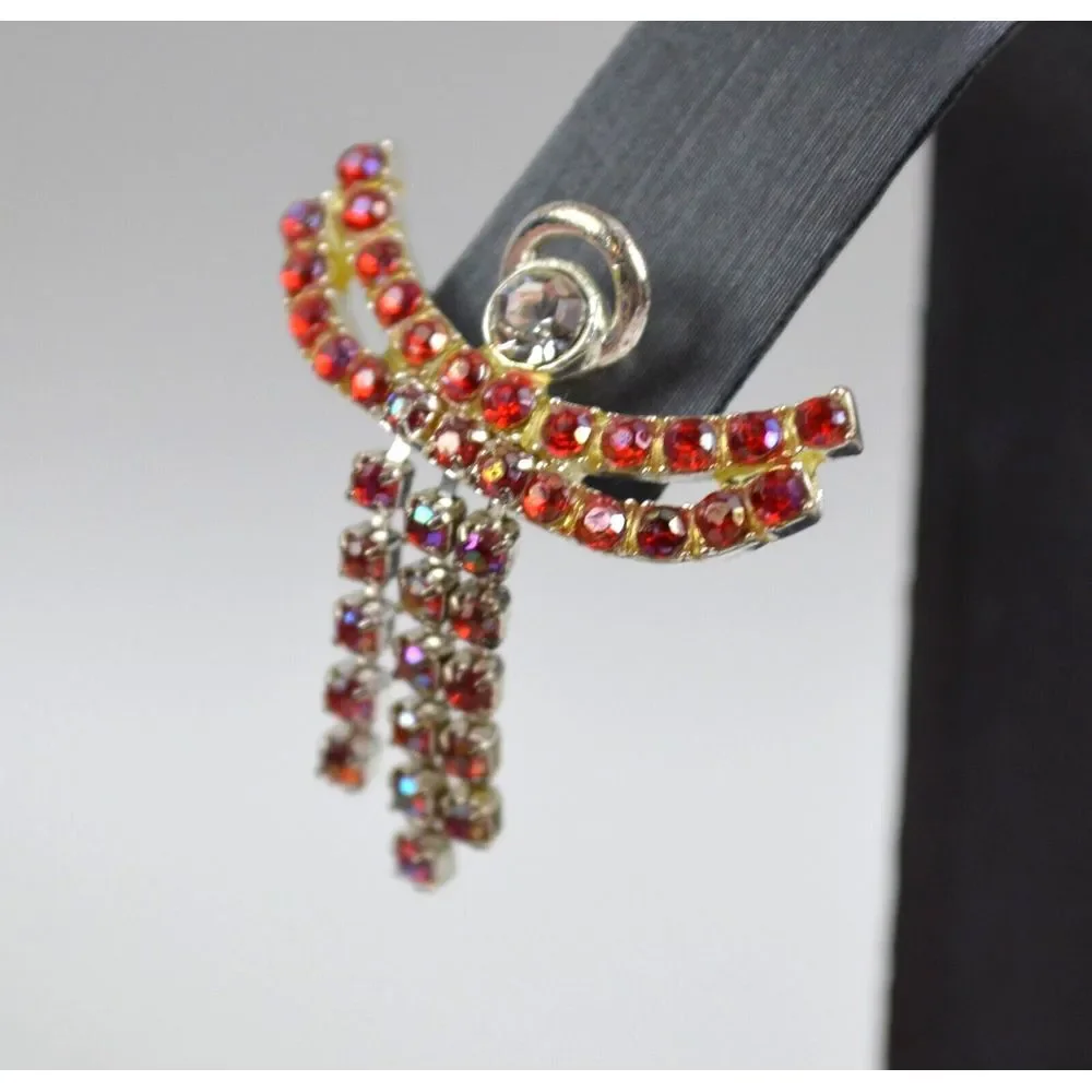 Vintage Silver Tone Jeweled Angel‎ Tac Pin Red Rhinestones & 1 Clear  1.25